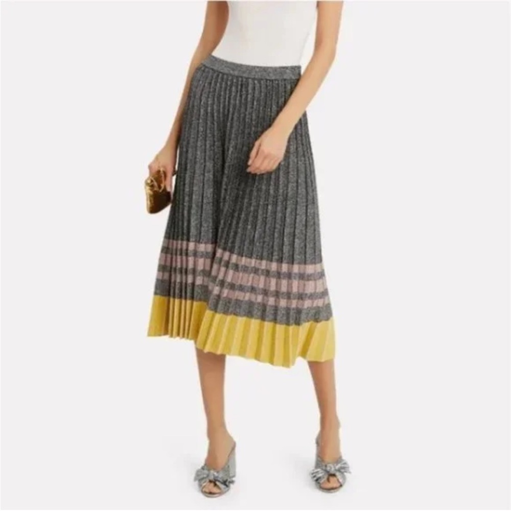 10 Crosby Derek Lam Metallic Black and Yellow Pleated Skirt
